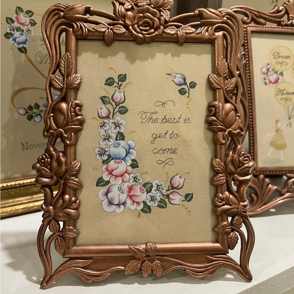 Artwork with Ornate Floral Copper Picture frame with Artwork